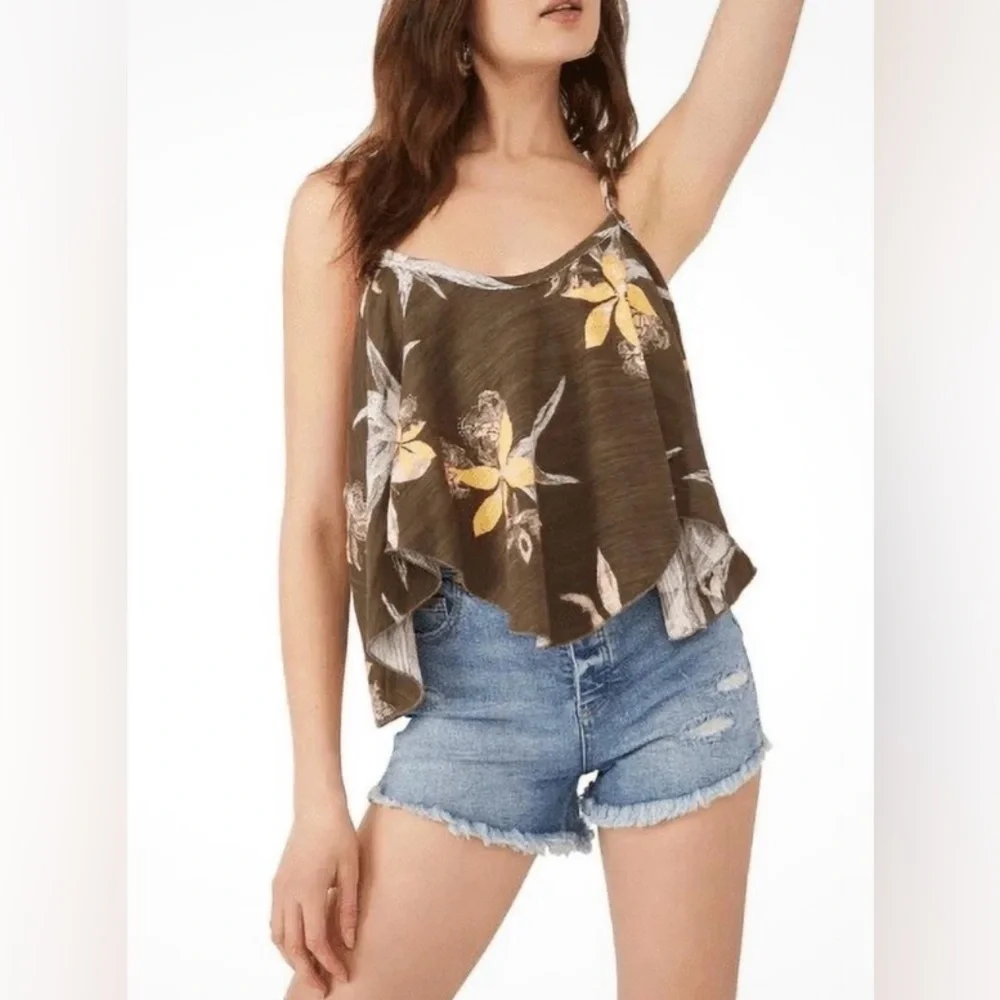 Free People Hey‎ Girl Cotton Tank Top Olive Green Size Medium NWT